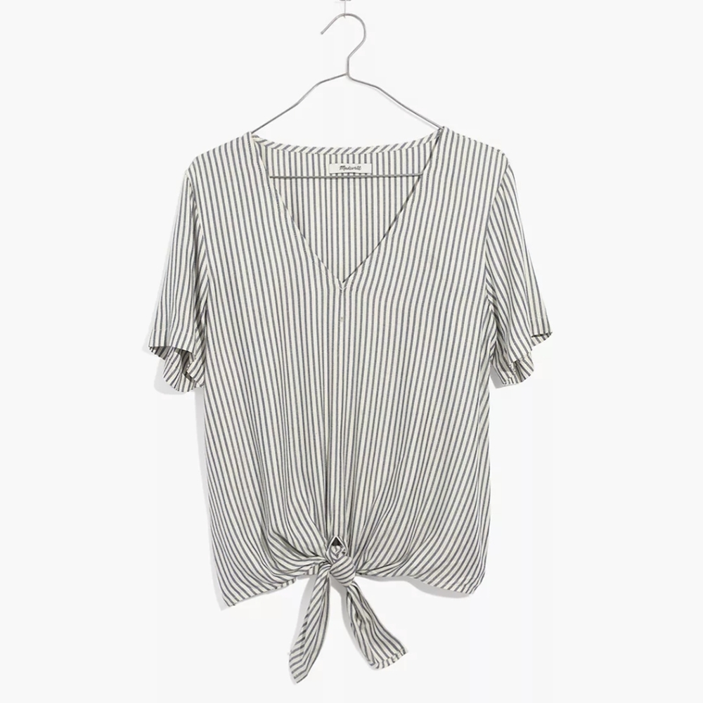 Madewell Novel Striped V-Neck Tie-Front Top